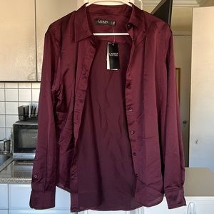 Burgundy satin button down NWT